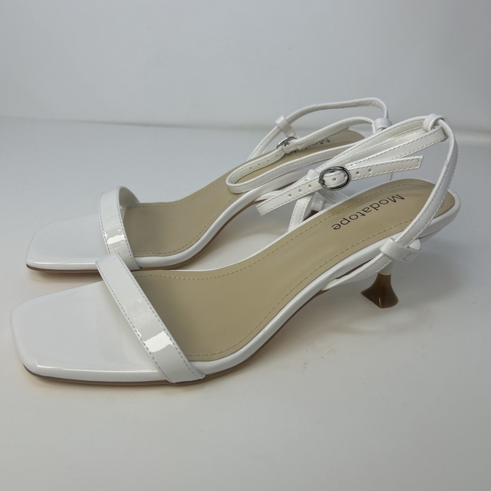 Modatope Women's Strappy Heeled Sandals White Patent Square Toe Size 9 NIB